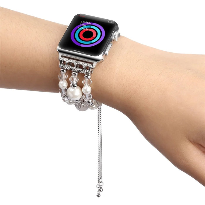 Stylish Agate Pearl Watch Strap Replacement Band for Apple Watch Series 11 10 42mm / 9 8 7 41mm / SE3 SE2 SE 6 5 4 40mm / 3 2 1 38mm - Agate / White - 6