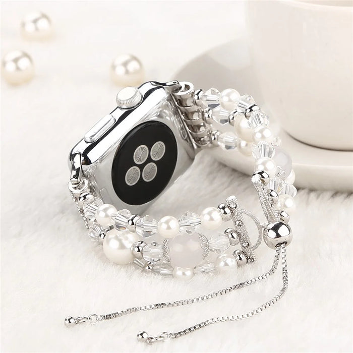 Stylish Agate Pearl Watch Strap Replacement Band for Apple Watch Series 11 10 42mm / 9 8 7 41mm / SE3 SE2 SE 6 5 4 40mm / 3 2 1 38mm - Agate / White - 7