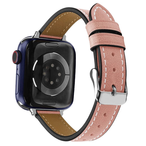 Retro Genuine Leather Narrow Wrist Strap Adjustable Watch Band for Apple Watch Series 11 10 42mm / 9 8 7 41mm / SE3 SE2 SE 6 5 4 40mm / 3 2 1 38mm - Light Pink - 1