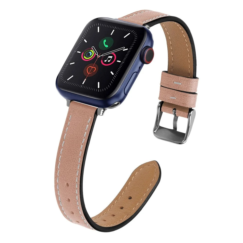 Retro Genuine Leather Narrow Wrist Strap Adjustable Watch Band for Apple Watch Series 11 10 42mm / 9 8 7 41mm / SE3 SE2 SE 6 5 4 40mm / 3 2 1 38mm - Light Pink - 2