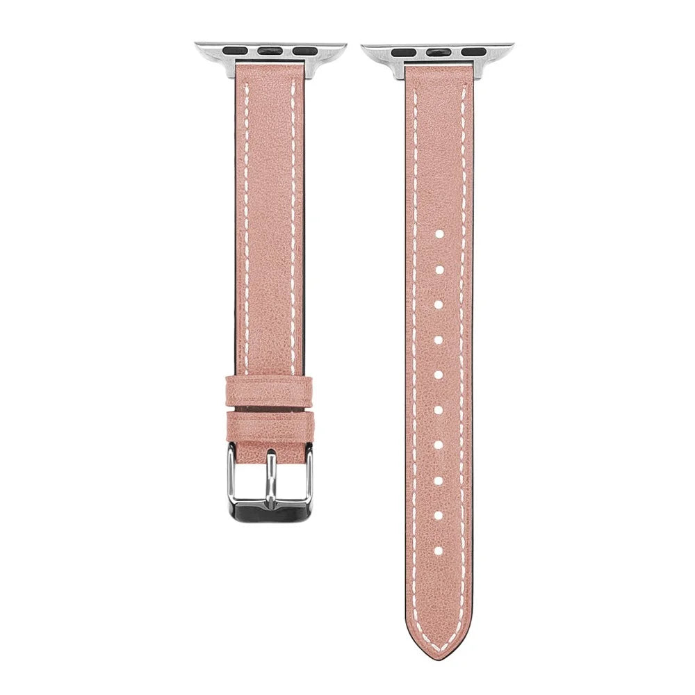Retro Genuine Leather Narrow Wrist Strap Adjustable Watch Band for Apple Watch Series 11 10 42mm / 9 8 7 41mm / SE3 SE2 SE 6 5 4 40mm / 3 2 1 38mm - Light Pink - 3