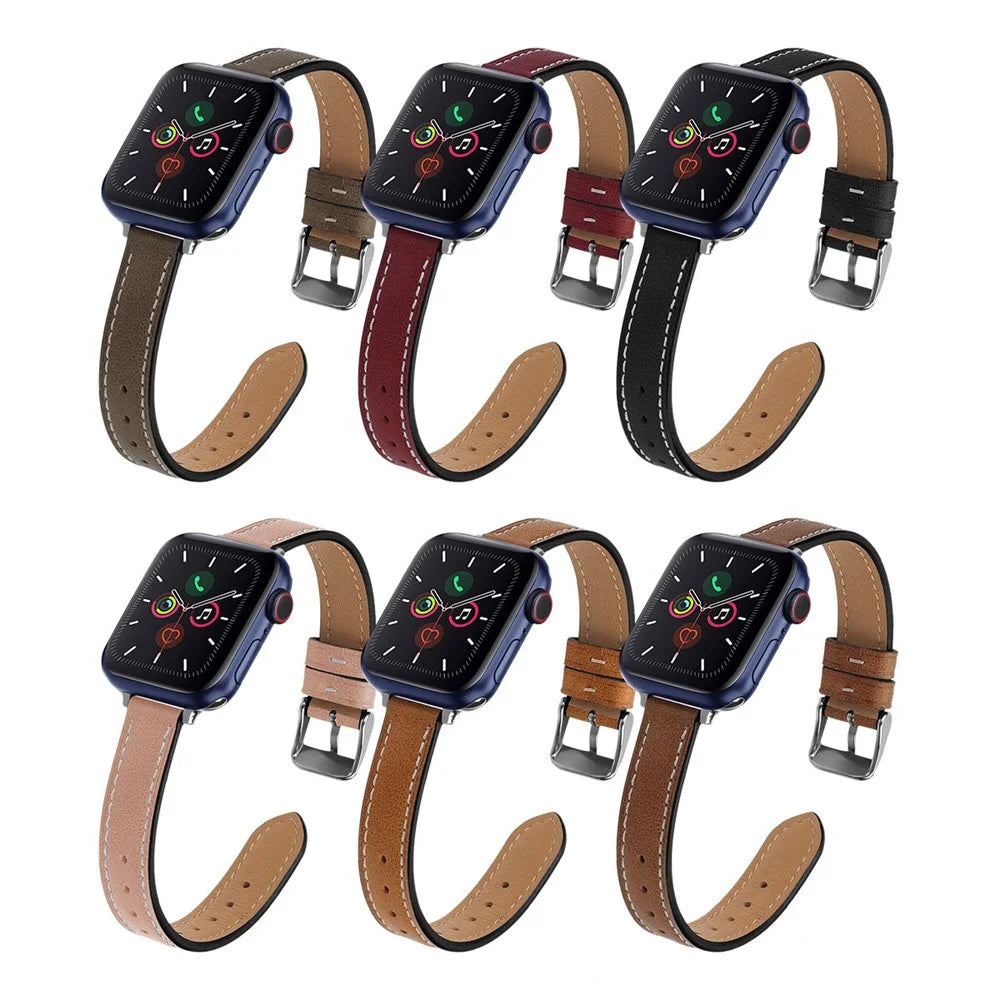 Retro Genuine Leather Narrow Wrist Strap Adjustable Watch Band for Apple Watch Series 11 10 42mm / 9 8 7 41mm / SE3 SE2 SE 6 5 4 40mm / 3 2 1 38mm - Light Pink - 7