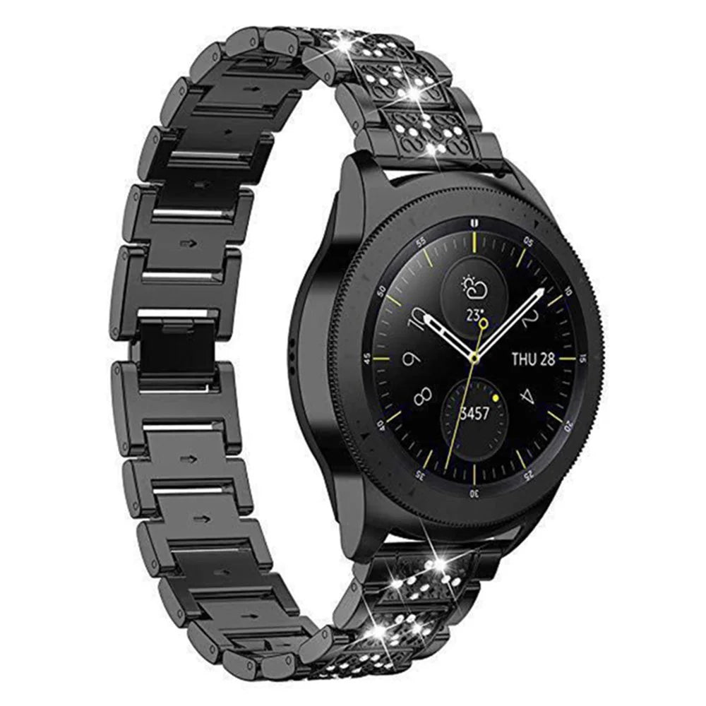 18mm 3-beads Rhinestone Decor Smart Watch Strap Metal Wrist Band for Garmin Venu 2S/Vivoactive 4S - Black - 2