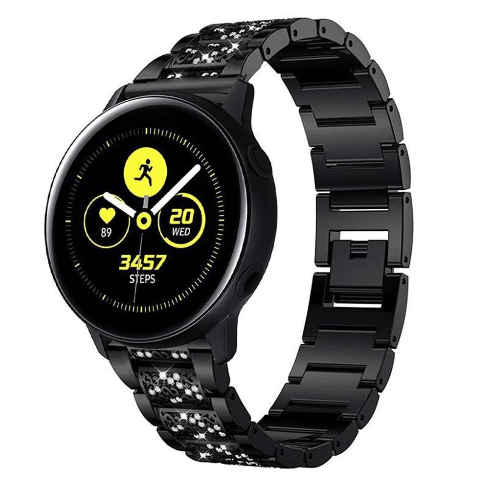 18mm 3-beads Rhinestone Decor Smart Watch Strap Metal Wrist Band for Garmin Venu 2S/Vivoactive 4S - Black - 3