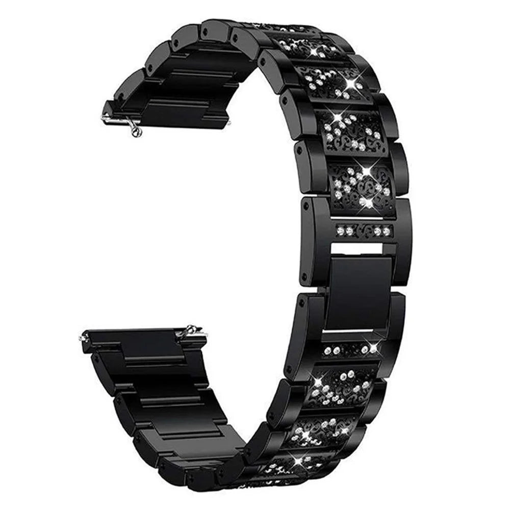 18mm 3-beads Rhinestone Decor Smart Watch Strap Metal Wrist Band for Garmin Venu 2S/Vivoactive 4S - Black - 4