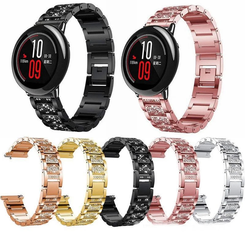 18mm 3-beads Rhinestone Decor Smart Watch Strap Metal Wrist Band for Garmin Venu 2S/Vivoactive 4S - Black - 5