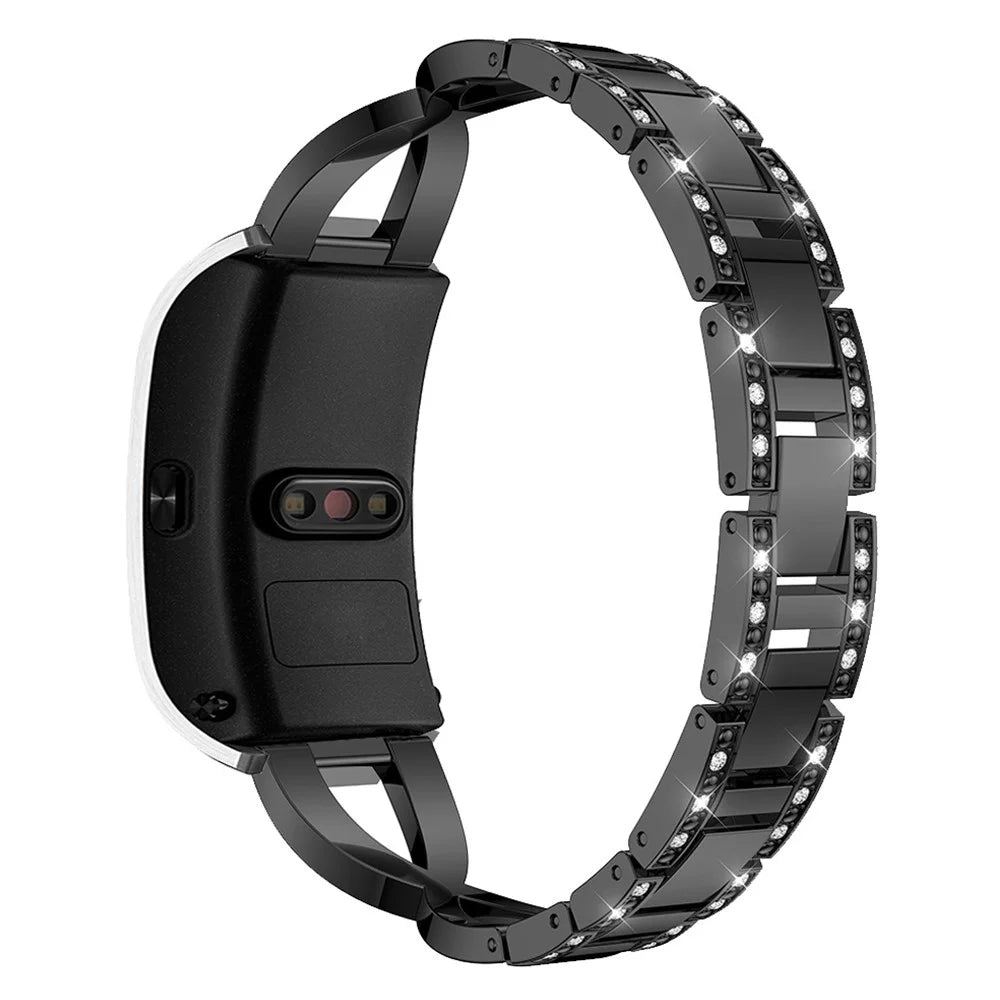 18mm Rhinestone Decor X Design Metal Watch Band Wrist Strap Replacement for Garmin Venu 2S/Vivoactive 4S - Black - 1