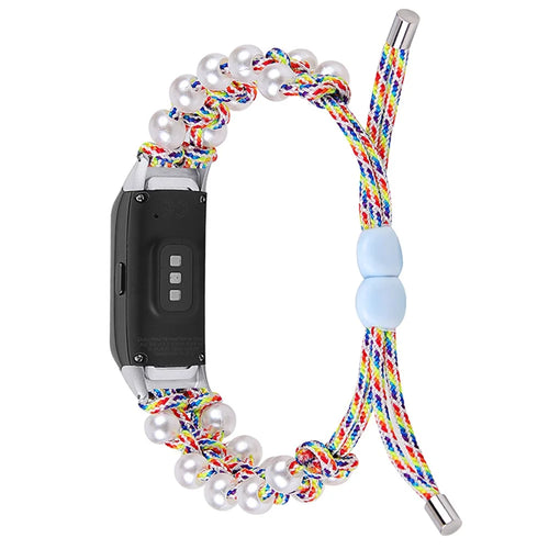 Pearl Decor Design Adjustable Braided Rope Wrist Band Stylish Smart Watch Strap for Samsung Galaxy Fit (SM-R370) - Colorful - 1