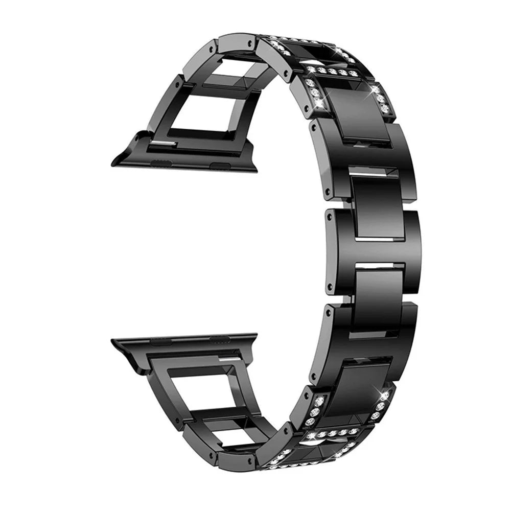 Trapezoid Design Rhinestones Decor Metal Smartwatch Strap Wrist Band for Apple Watch Series 9 / 8 / 7 41mm / 6 / 5 / 4 / SE (2023) / SE(2022) / SE 40mm / 3 / 2 / 1 38mm - Black - 5