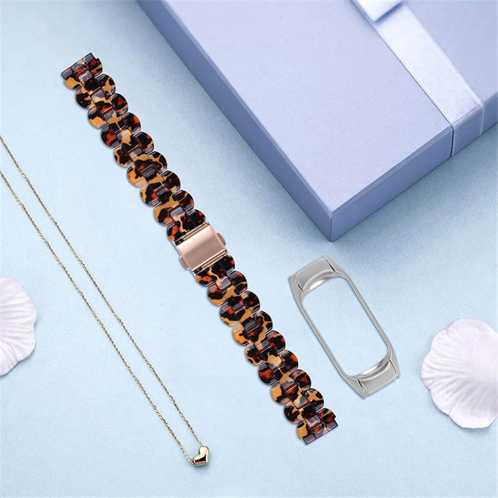 Oval Resin Smart Watch Wrist Band Replacement Strap for Xiaomi Mi Band 3/Band 4 - Leopard Print - 3