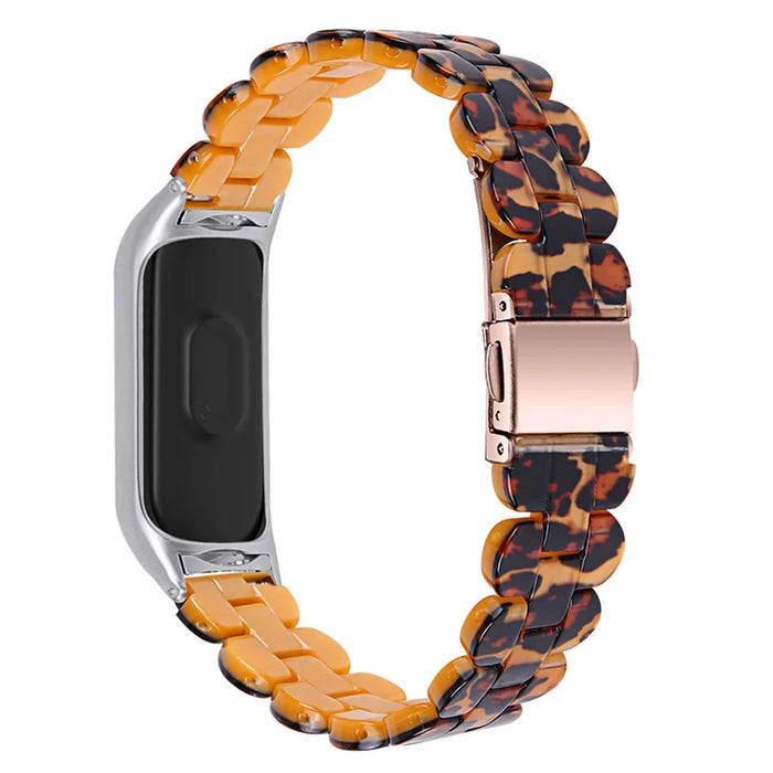 Stylish Oval Resin Watchband Replacement Wrist Strap with Folding Buckle for Xiaomi Mi Band 5/Band 6 - Leopard Print - 1
