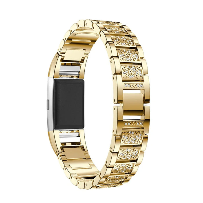 Three Beads Rhinestones Decor Metal Wrist Strap Replacement Watchband for Fitbit Charge 2/Charge 2 HR - Gold - 5