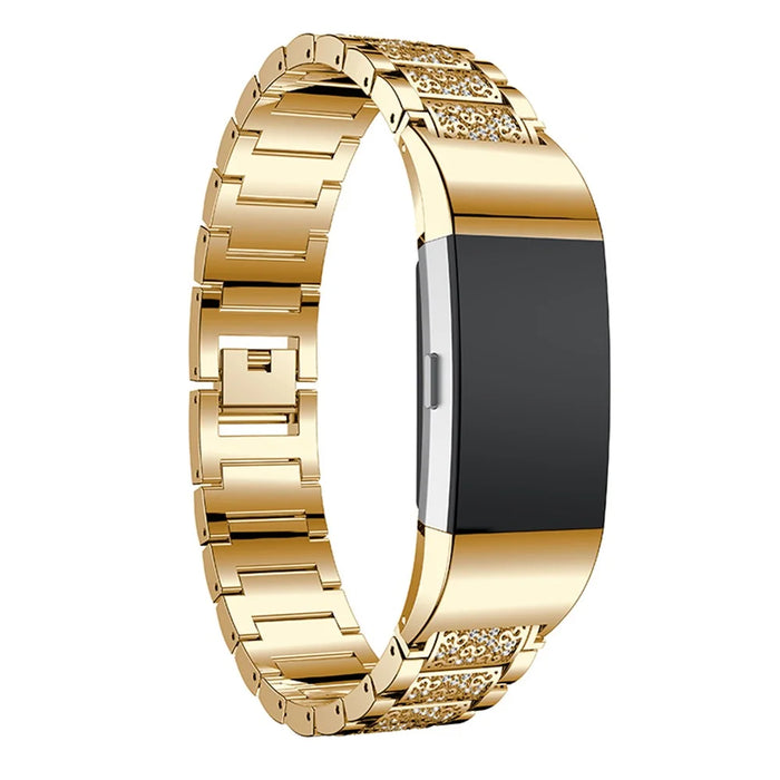 Three Beads Rhinestones Decor Metal Wrist Strap Replacement Watchband for Fitbit Charge 2/Charge 2 HR - Gold - 6