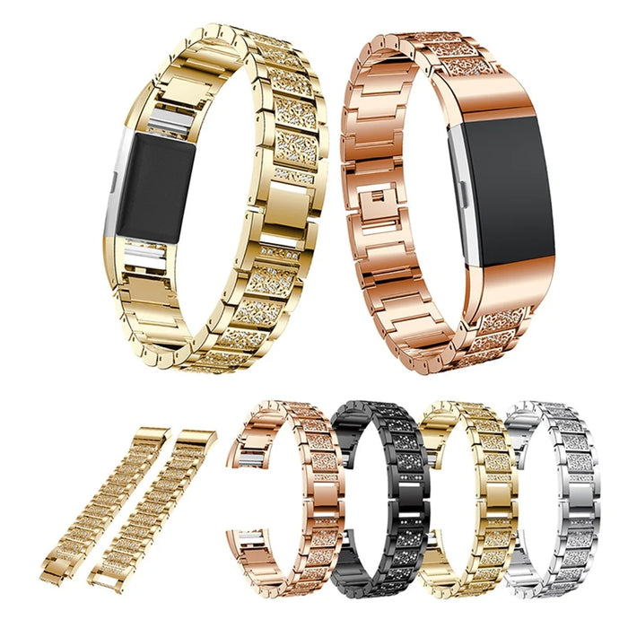 Three Beads Rhinestones Decor Metal Wrist Strap Replacement Watchband for Fitbit Charge 2/Charge 2 HR - Gold - 7