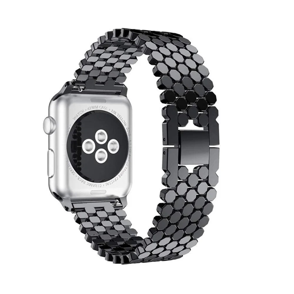 Fish Scale Design Metal Smartwatch Strap Replacement Wrist Band for Apple Watch Series 10 42mm / 9 8 7 41mm / 6 5 4 SE SE (2022) SE (2023) 40mm / 3 2 1 38mm - Black - 1
