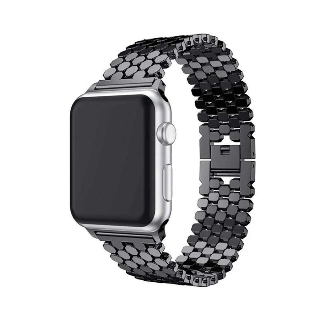 Fish Scale Design Metal Smartwatch Strap Replacement Wrist Band for Apple Watch Series 10 42mm / 9 8 7 41mm / 6 5 4 SE SE (2022) SE (2023) 40mm / 3 2 1 38mm - Black - 2