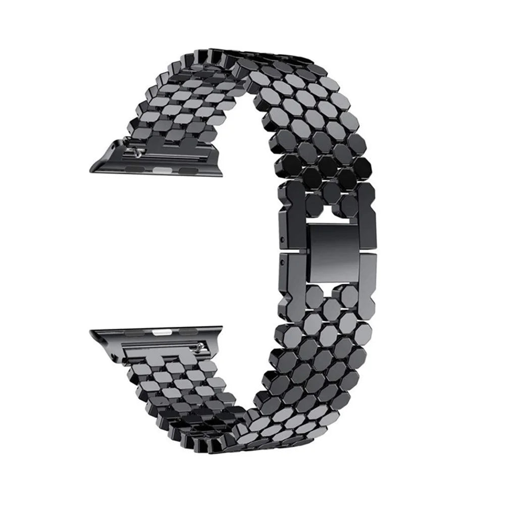 Fish Scale Design Metal Smartwatch Strap Replacement Wrist Band for Apple Watch Series 10 42mm / 9 8 7 41mm / 6 5 4 SE SE (2022) SE (2023) 40mm / 3 2 1 38mm - Black - 3