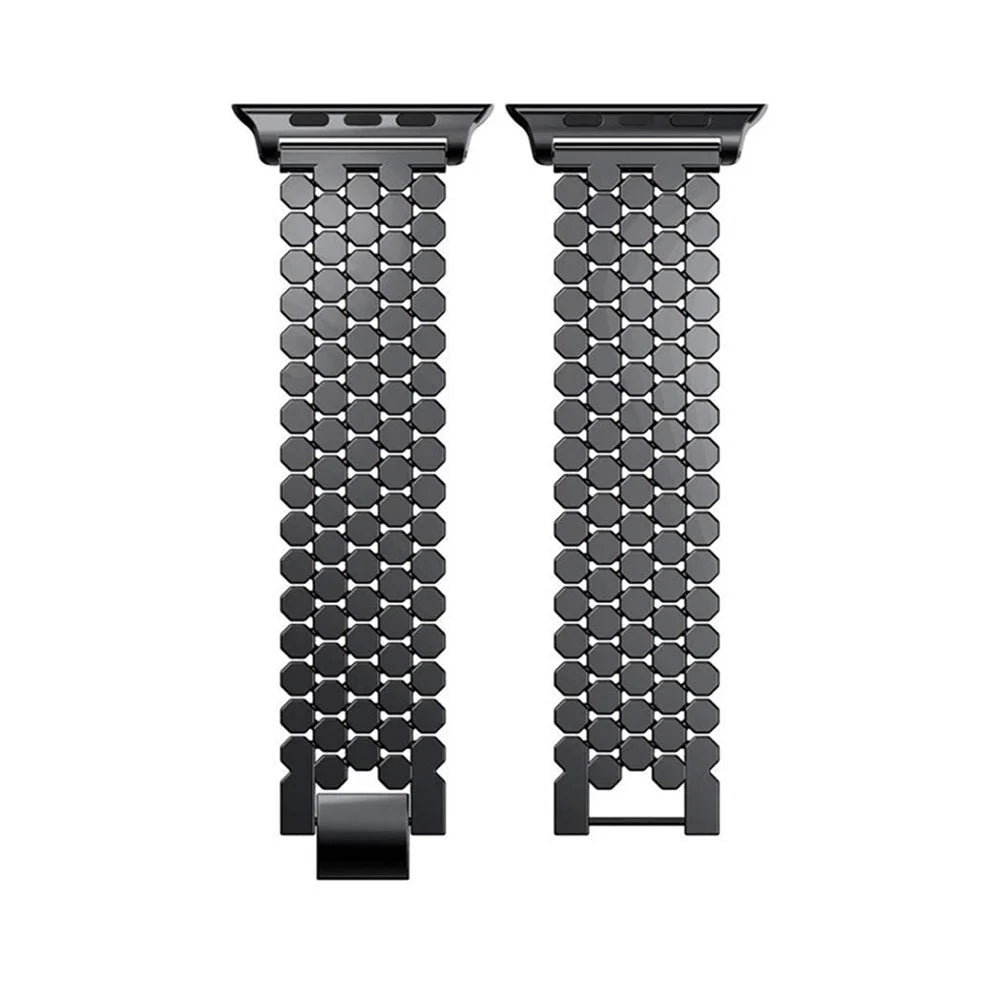 Fish Scale Design Metal Smartwatch Strap Replacement Wrist Band for Apple Watch Series 10 42mm / 9 8 7 41mm / 6 5 4 SE SE (2022) SE (2023) 40mm / 3 2 1 38mm - Black - 4
