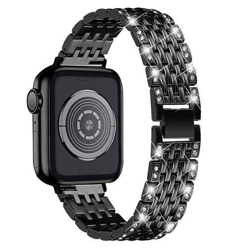 2 Rows Rhinestones Decor Metal Smart Watch Wrist Band Replacement Strap for Apple Watch Ultra 2 49mm / Series 9 45mm / SE (2023) 44mm / Ultra 49mm / Series 8 45mm / 7 45mm / Series 6 / 5 / 4 / SE 44mm / SE (2022) 44mm / Series 3 / 2 / 1 42mm - Black - 1