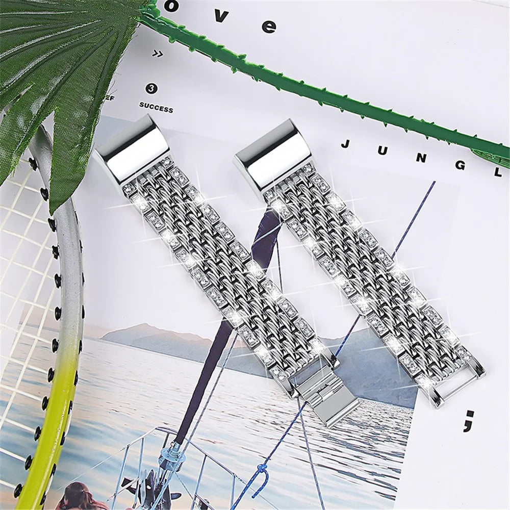 2 Rows Fashionable Rhinestones Decor Replacement Metal Watchband Wrist Strap for Fitbit Charge 2/Charge 2 HR - Silver - 3