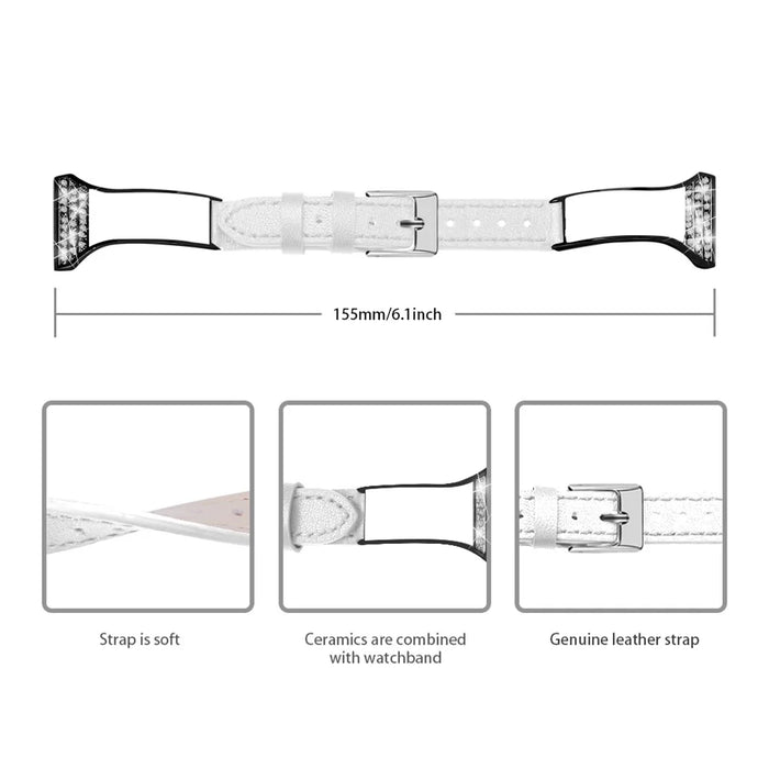 Ceramic+Genuine Leather Rhinestones Decor Replacement Watch Strap for Huami Amazfit Stratos/Stratos 2 - White - 3