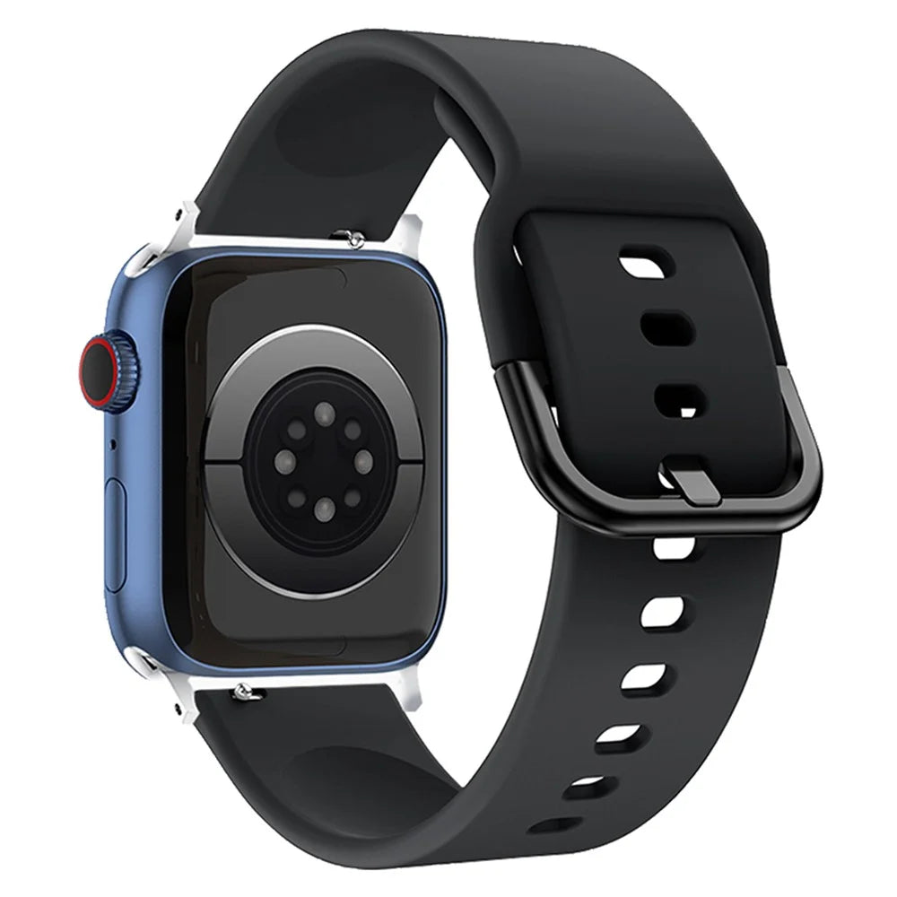 For Apple Watch Ultra 3 2 1 49mm / Series 11 10 46mm / 9 8 7 45mm / SE3 SE2 SE 6 5 4 44mm / 3 2 1 42mm Adjustable Silicone Watch Band Replacement Strap with Active Iron Buckle - Black - 1