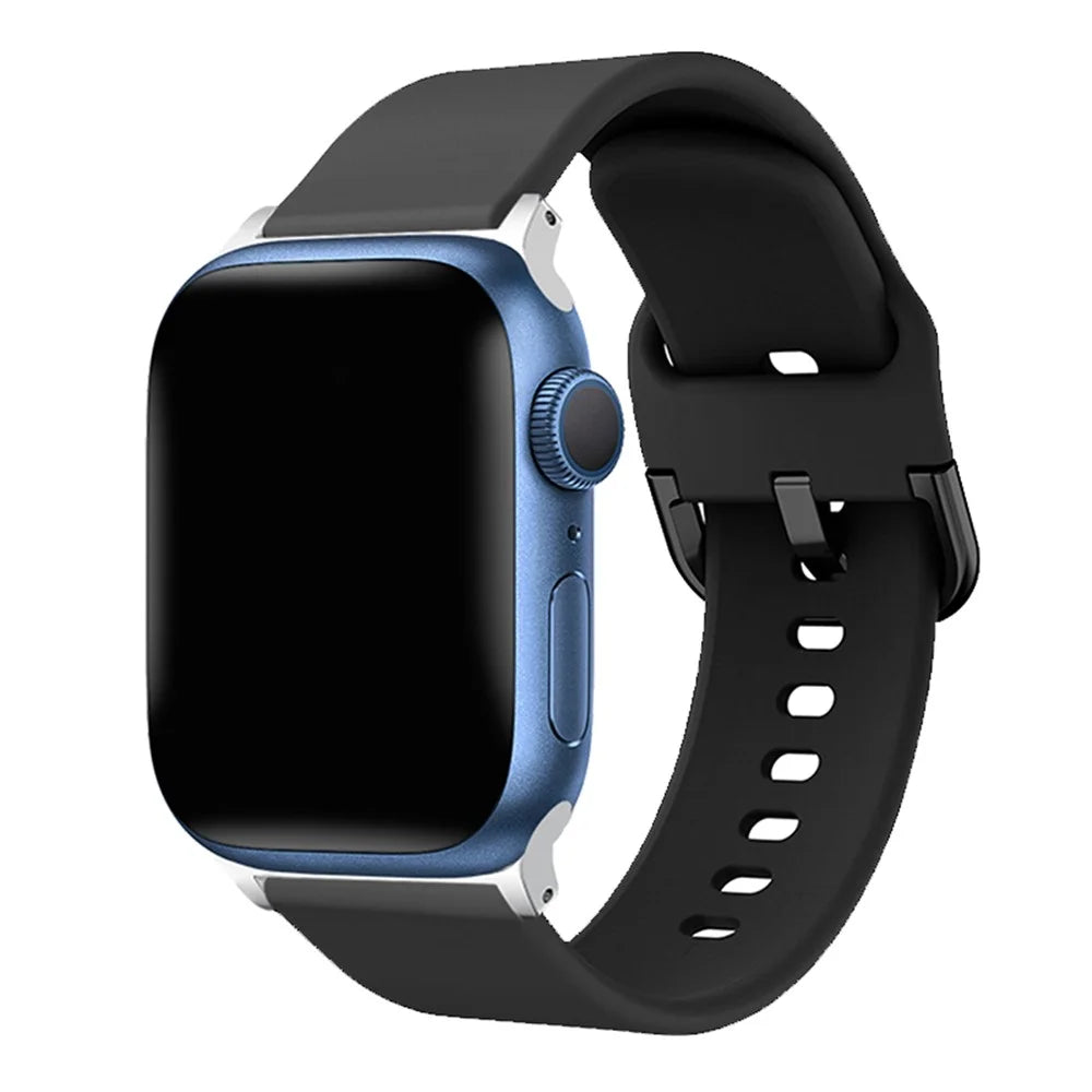 For Apple Watch Ultra 3 2 1 49mm / Series 11 10 46mm / 9 8 7 45mm / SE3 SE2 SE 6 5 4 44mm / 3 2 1 42mm Adjustable Silicone Watch Band Replacement Strap with Active Iron Buckle - Black - 2