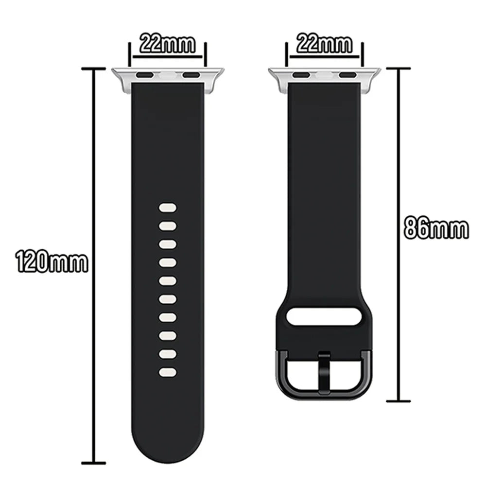 For Apple Watch Ultra 3 2 1 49mm / Series 11 10 46mm / 9 8 7 45mm / SE3 SE2 SE 6 5 4 44mm / 3 2 1 42mm Adjustable Silicone Watch Band Replacement Strap with Active Iron Buckle - Black - 6