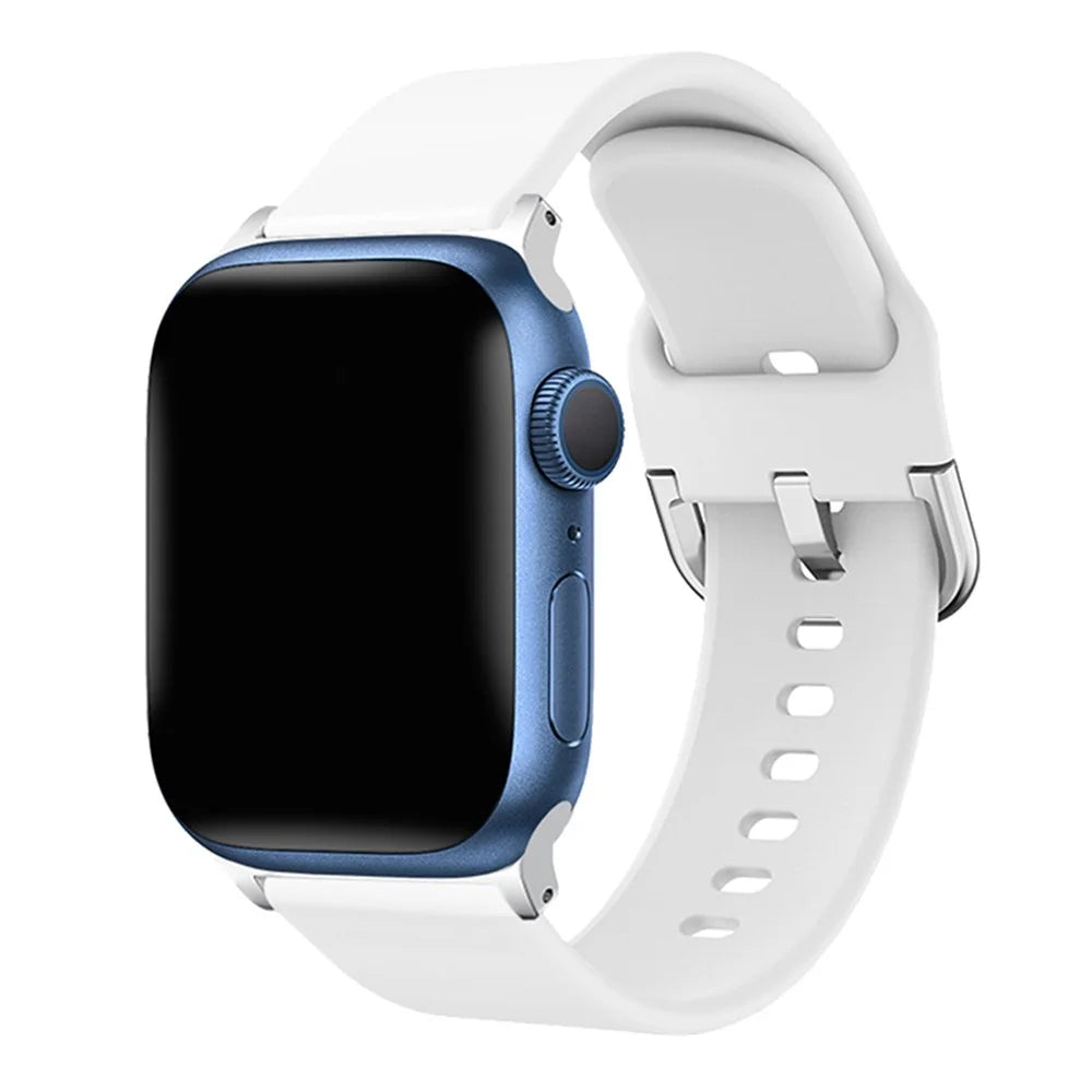 For Apple Watch Series 11 10 42mm / 9 8 7 41mm / SE3 SE2 SE 6 5 4 40mm / 3 2 1 38mm Silicone Smartwatch Band Replacement Wrist Strap with Active Iron Buckle - White - 2