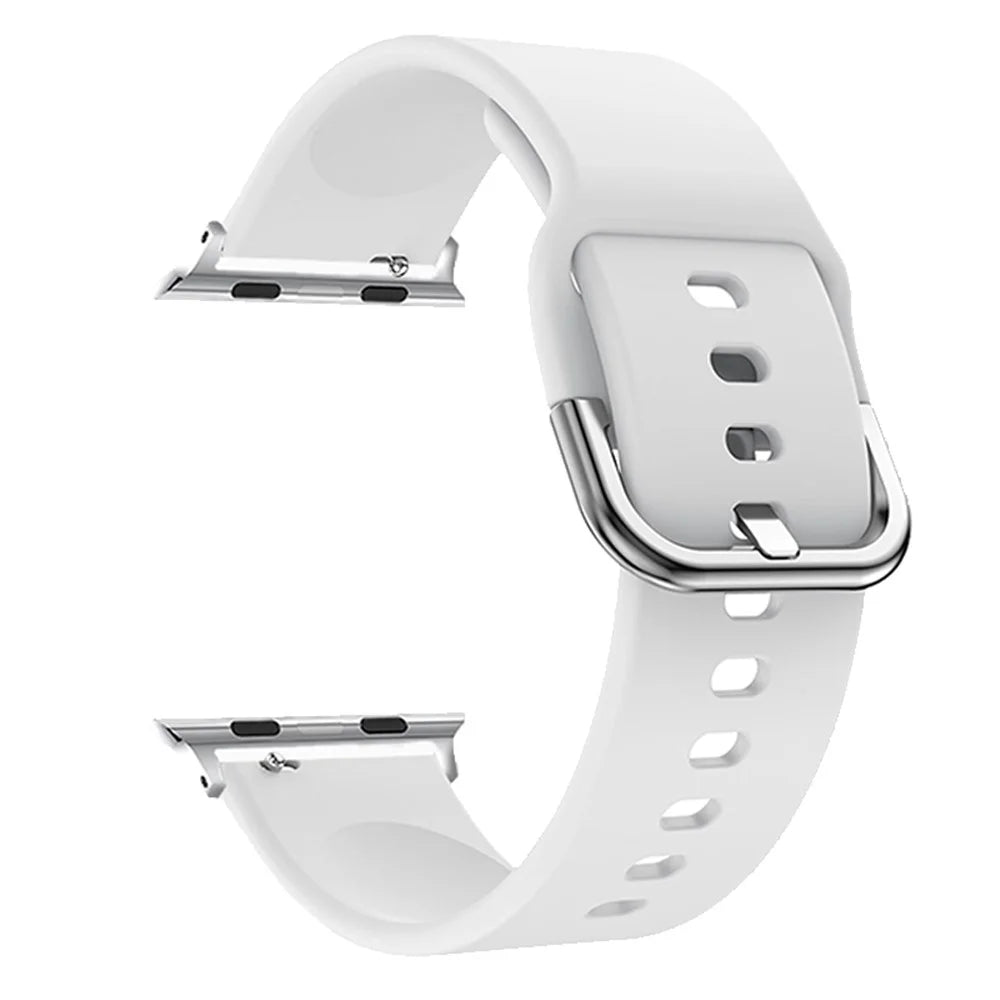 For Apple Watch Series 11 10 42mm / 9 8 7 41mm / SE3 SE2 SE 6 5 4 40mm / 3 2 1 38mm Silicone Smartwatch Band Replacement Wrist Strap with Active Iron Buckle - White - 3