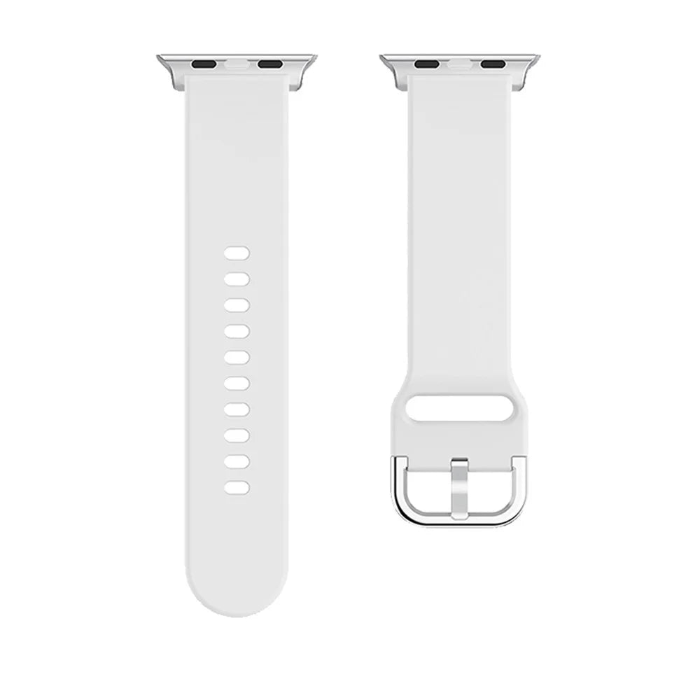 For Apple Watch Series 11 10 42mm / 9 8 7 41mm / SE3 SE2 SE 6 5 4 40mm / 3 2 1 38mm Silicone Smartwatch Band Replacement Wrist Strap with Active Iron Buckle - White - 5