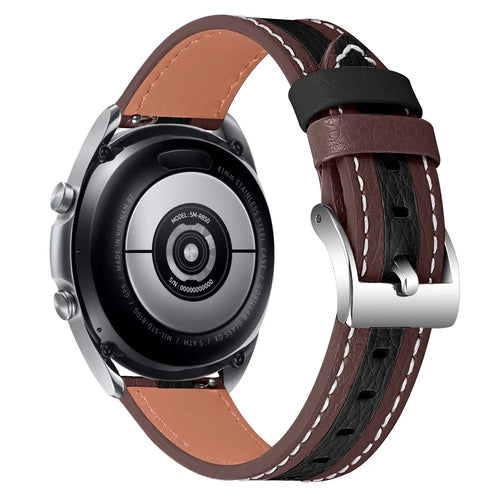 20mm Cowhide Leather Wrist Band for Garmin Venu Stylish Color Splicing Adjustable Replacement Strap - Brown/Black - 1