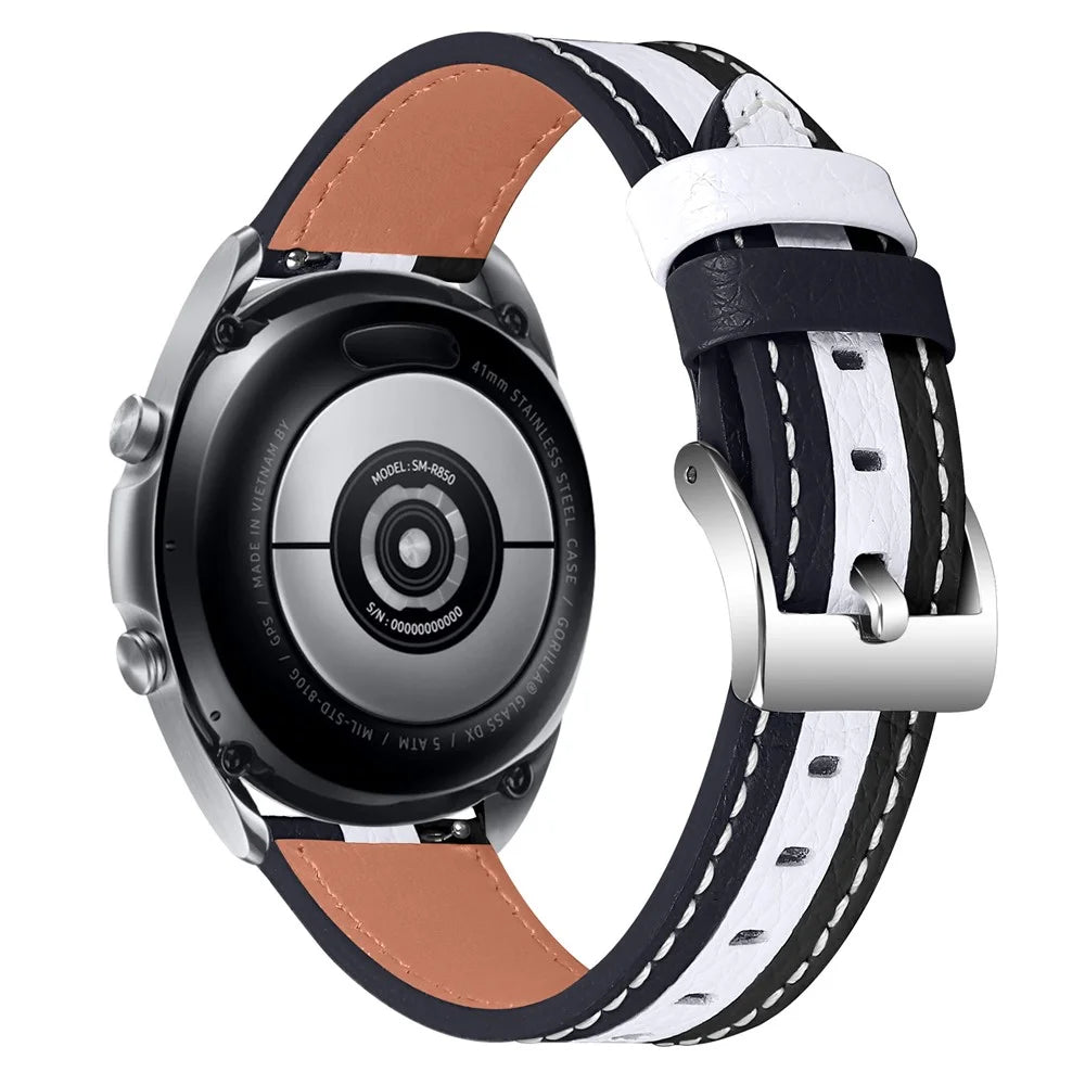 20mm Replacement Strap for Garmin Vivomove 3/GarminMove 3 Stylish Color Splicing Adjustable Top Layer Cowhide Leather Watch Band - Black/White - 1