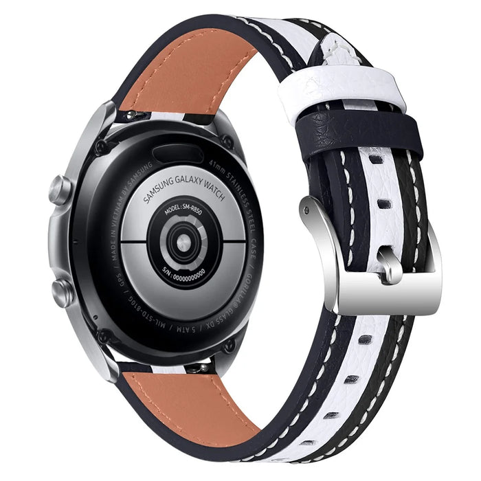 For Samsung Galaxy Watch4 Active 40mm/44mm / Watch4 Classic 42mm/46mm Splicing Color Adjustable Top Layer Cowhide Leather Smart Watch Band - Black/White - 1