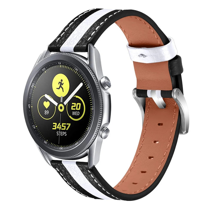 For Samsung Galaxy Watch4 Active 40mm/44mm / Watch4 Classic 42mm/46mm Splicing Color Adjustable Top Layer Cowhide Leather Smart Watch Band - Black/White - 4