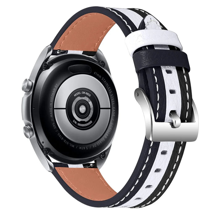 For Honor MagicWatch 2 42mm Stitching Line Color Splicing Design Top Layer Cowhide Leather Replacement Watch Strap (20mm) - Black / White - 1