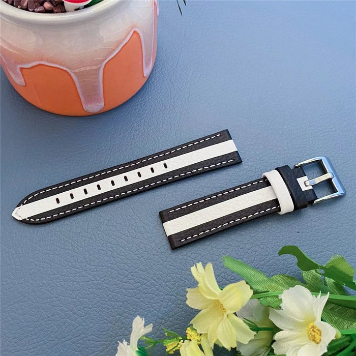For Honor MagicWatch 2 42mm Stitching Line Color Splicing Design Top Layer Cowhide Leather Replacement Watch Strap (20mm) - Black / White - 2