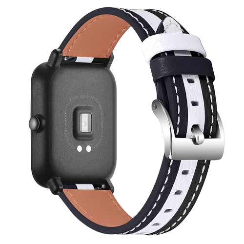 For Huami Amazfit Bip 1S/GTR 42mm Sewing Line Color Splicing Design Strap Adjustable Cowhide Leather Watch Band (20mm) - Black/White - 1