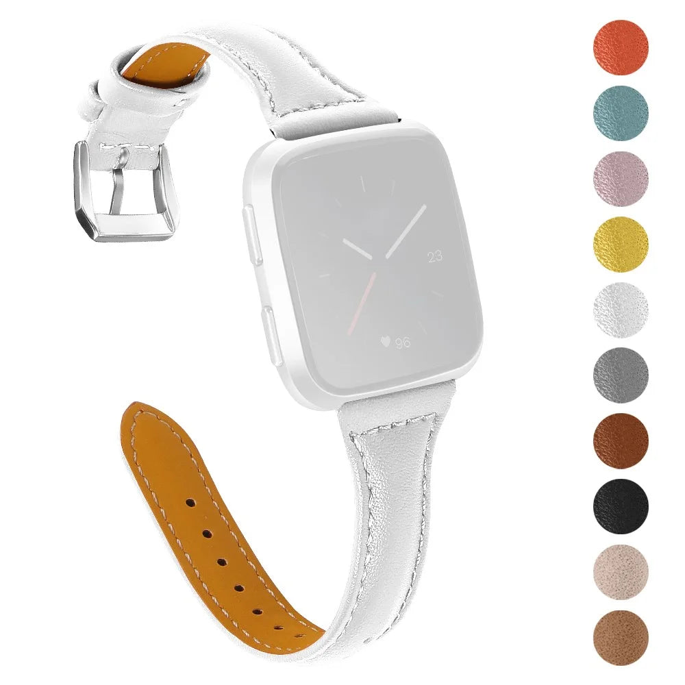 For Fitbit Versa 2/Versa/Versa Lite/Versa SE Stylish Cowhide Genuine Leather Replacement Smart Watch Strap - White - 1