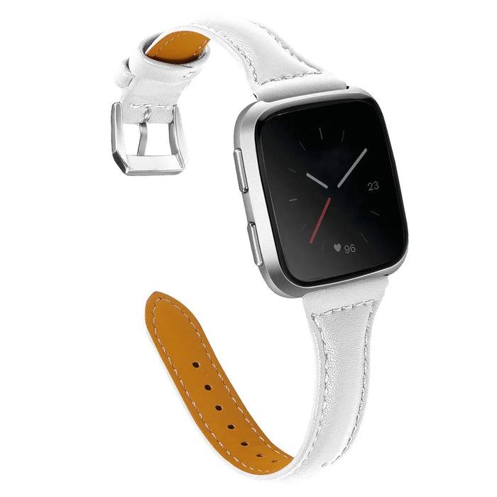 For Fitbit Versa 2/Versa/Versa Lite/Versa SE Stylish Cowhide Genuine Leather Replacement Smart Watch Strap - White - 2