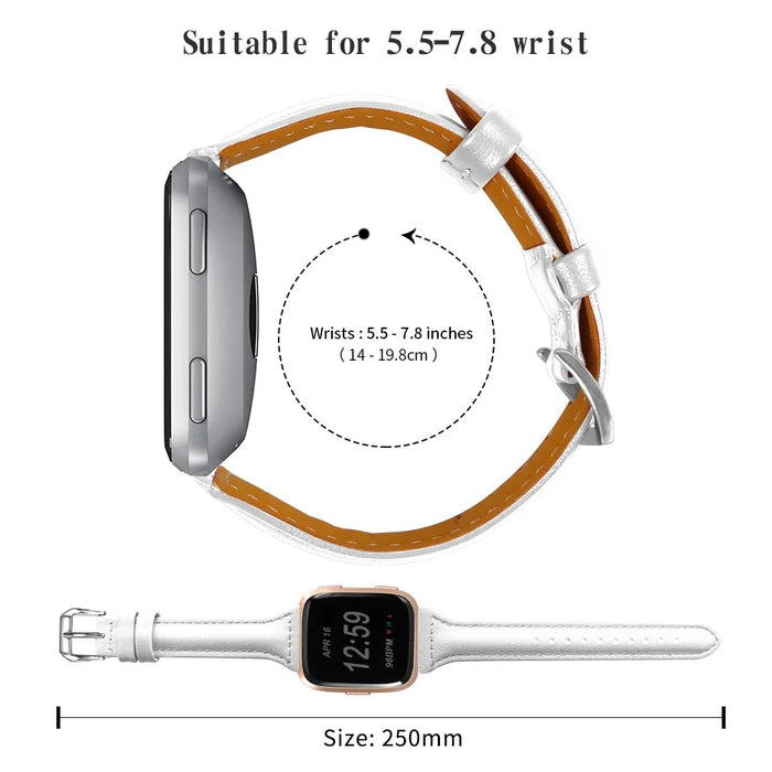 For Fitbit Versa 2/Versa/Versa Lite/Versa SE Stylish Cowhide Genuine Leather Replacement Smart Watch Strap - White - 5