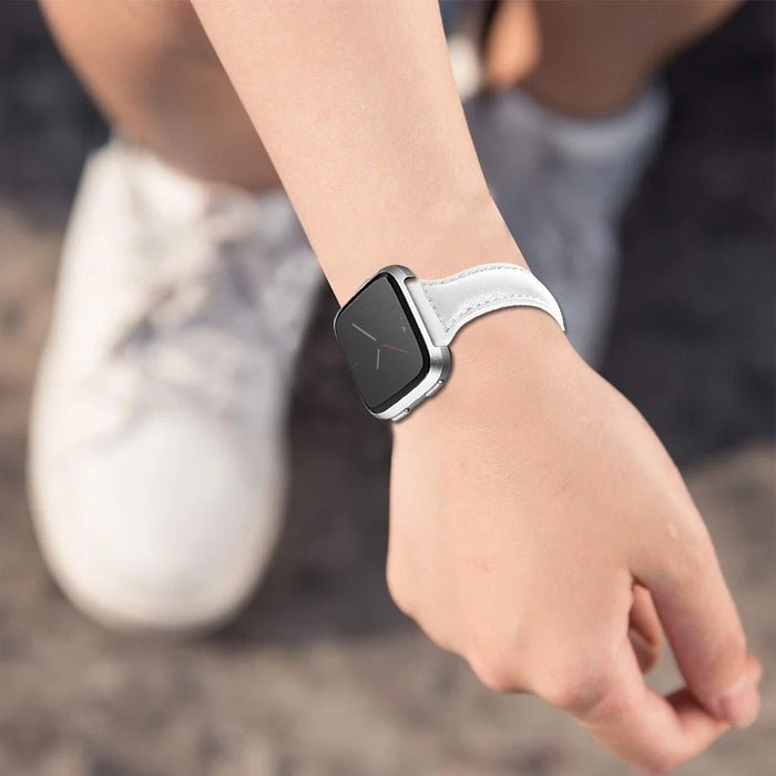 For Fitbit Versa 2/Versa/Versa Lite/Versa SE Stylish Cowhide Genuine Leather Replacement Smart Watch Strap - White - 6