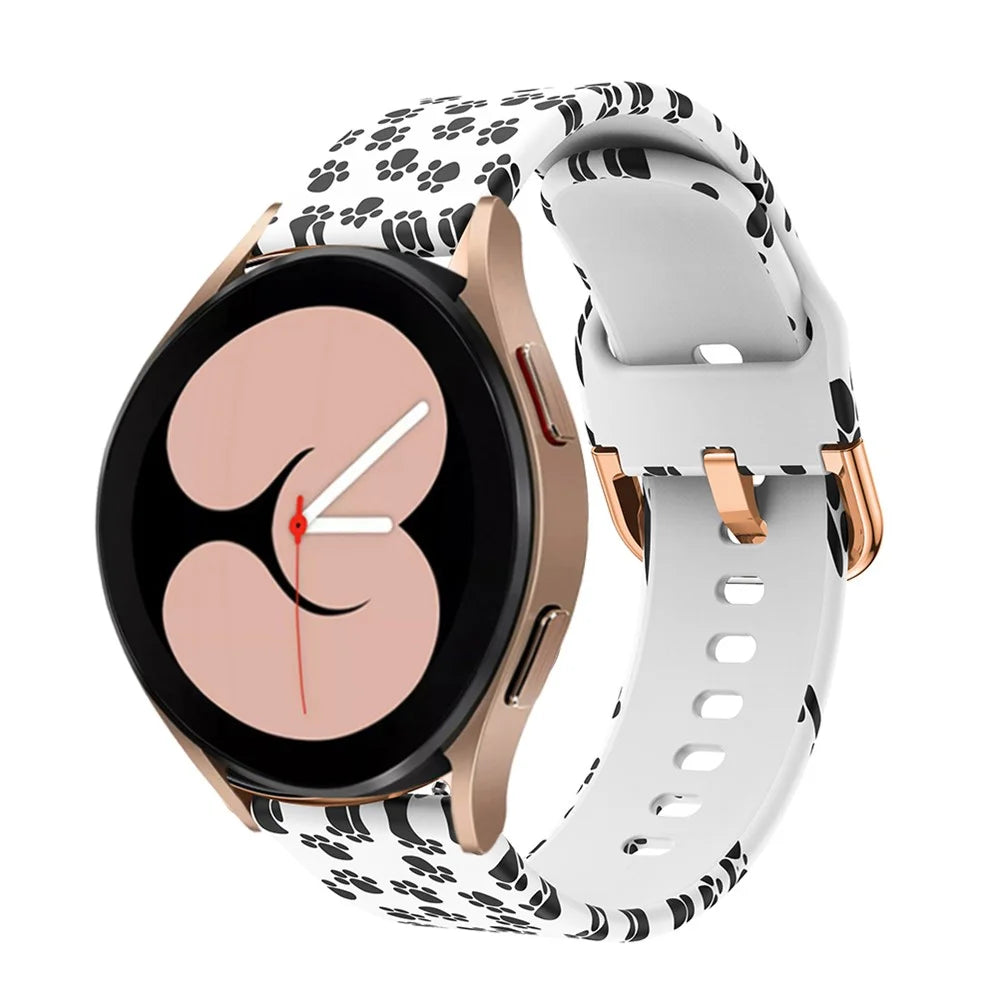 For Samsung Galaxy Watch6 40mm 44mm / Watch6 Classic 43mm 47mm / Watch 5 40mm 44mm / 5 Pro 45mm / Watch4 40mm 44mm Printed Adjustable Silicone Smart Watch Strap Replacement Wrist Band - Paw Print - 2