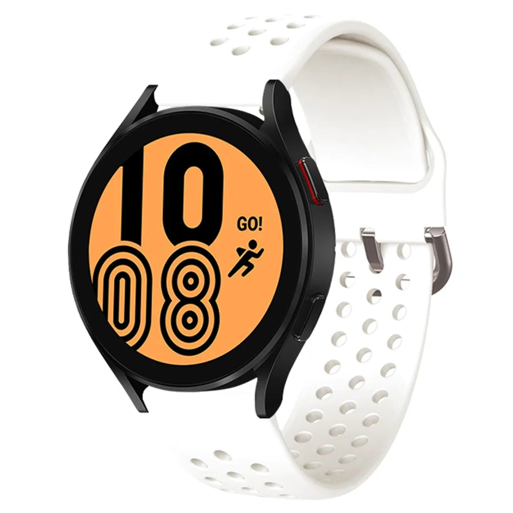 20mm Universal Round Holes Breathable Silicone Smart Watch Strap Replacement Wrist Band - White - 4