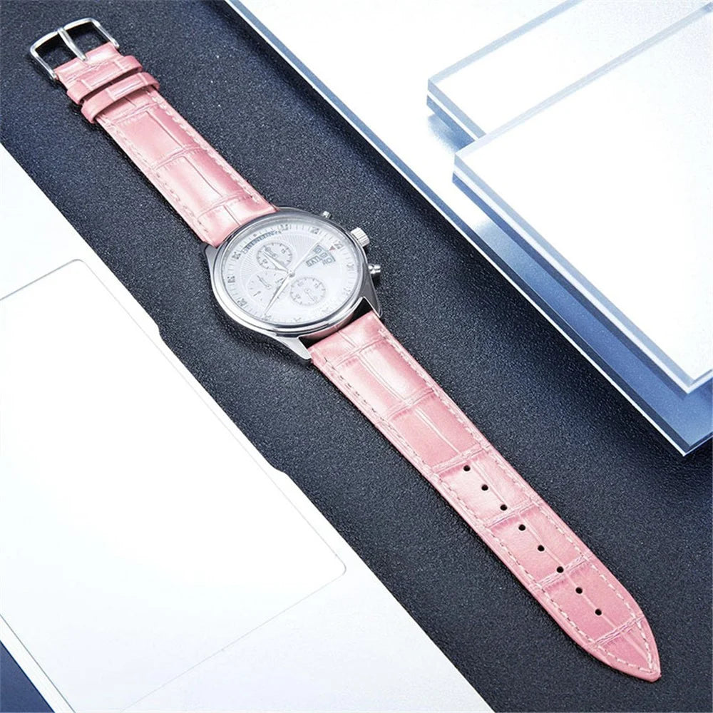 For Garmin Vivoactive 3/Vivoactive 3 Music/Venu Crocodile Texture Cowhide Leather Watch Strap Replacement Wrist Band - Pink - 3