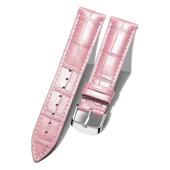 For TicWatch Pro/GTX 22mm Crocodile Texture Cowhide Genuine Leather Strap Replacement Wrist Band - Pink - 1