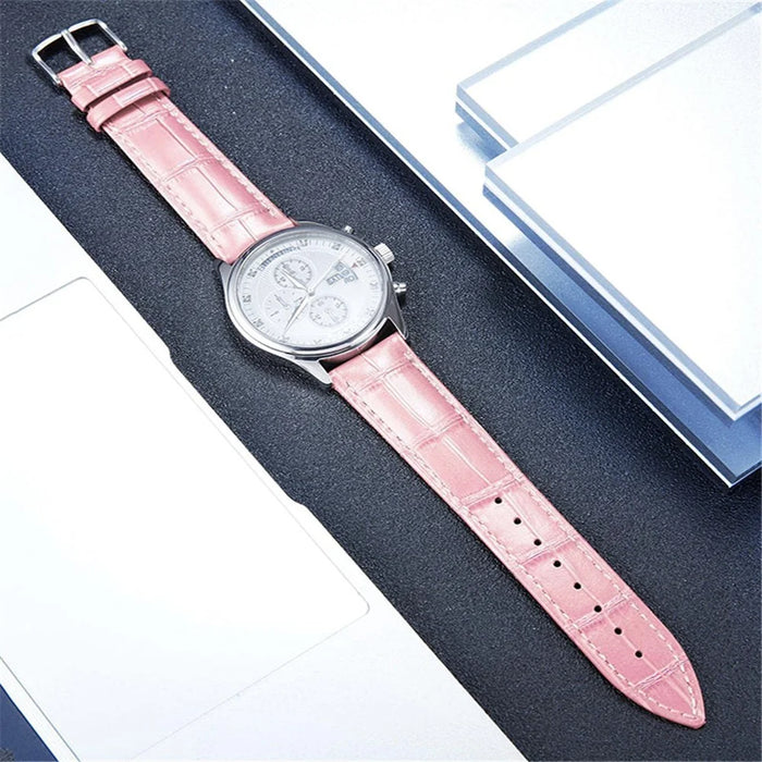 For TicWatch Pro/GTX 22mm Crocodile Texture Cowhide Genuine Leather Strap Replacement Wrist Band - Pink - 2