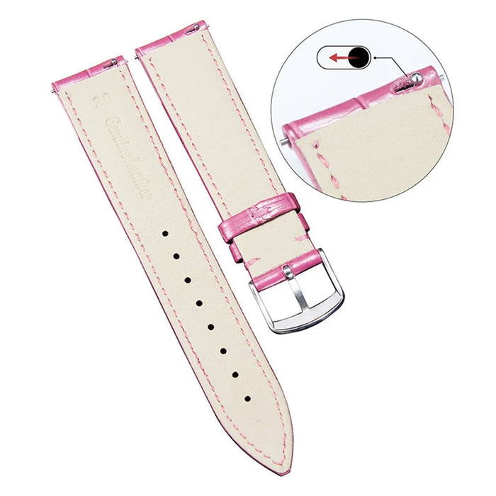 For TicWatch Pro/GTX 22mm Crocodile Texture Cowhide Genuine Leather Strap Replacement Wrist Band - Pink - 3