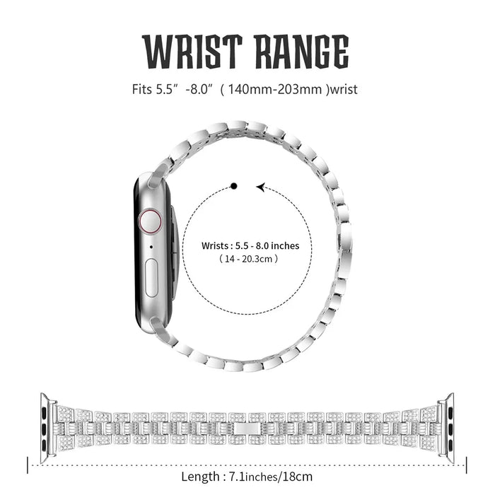 For Apple Watch Series 3 / 2 / 1 38mm Thread Design Stainless Steel Watch Strap + Double Row Rhinestone PC Protective Case - Silver / Silver - 5