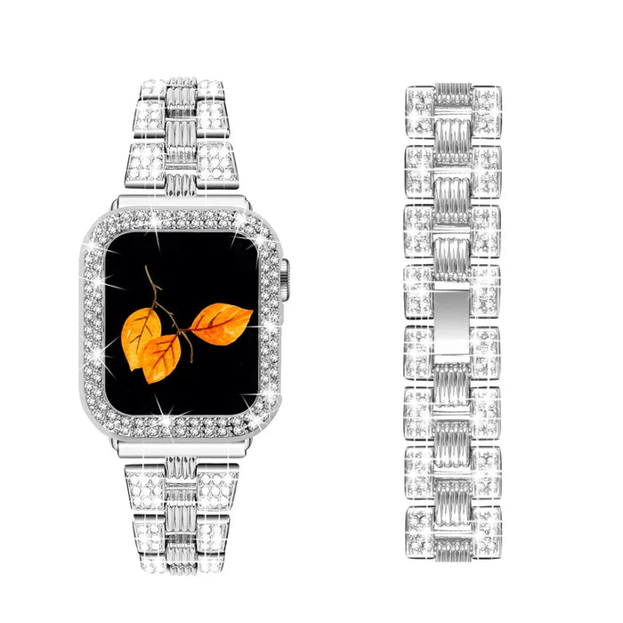 For Apple Watch Series 6 / 5 / 4 / SE / SE(2022) 40mm Rhinestone Stainless Steel Watch Band + Anti-scratch PC Protective Watch Case - Silver / Silver - 2